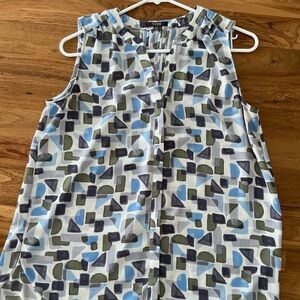 NYDJ Women's Abstract Sleeveless Blouse - Blue and Grey